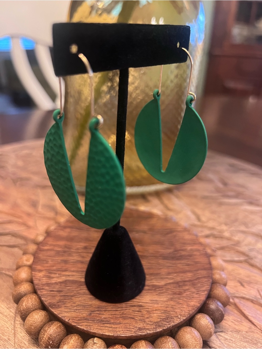 New Green Metal Modern Hoop Drop Earrings - Women’s Jewelry